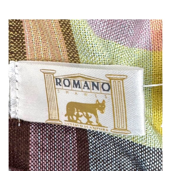 Romano Soft Multicolor Plaid Scarf Shawl Wrap Lightweight Fringe Edge Pink Blue - Picture 4 of 8